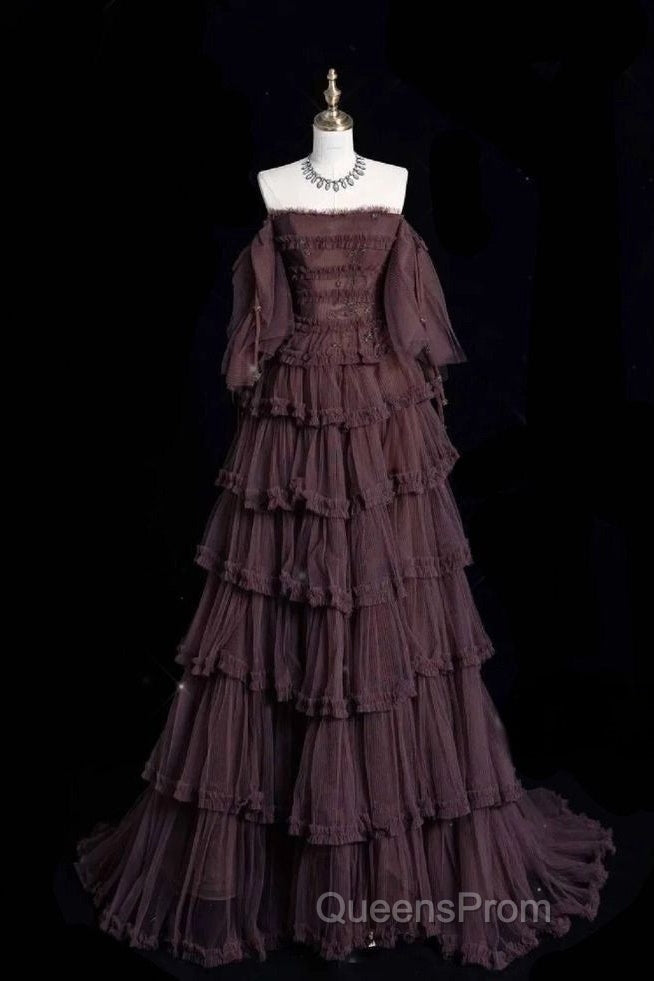 Chic Ball Gown Off The Shoulder Long Sleeves Evening Dress Tulle Long Evening Prom Dress