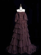 Chic Ball Gown Off The Shoulder Long Sleeves Classy Evening Dress Tulle Long Classy Prom Dress