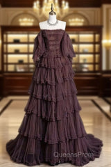 Chic Ball Gown Off The Shoulder Long Sleeves Evening Dress Tulle Long Evening Prom Dress