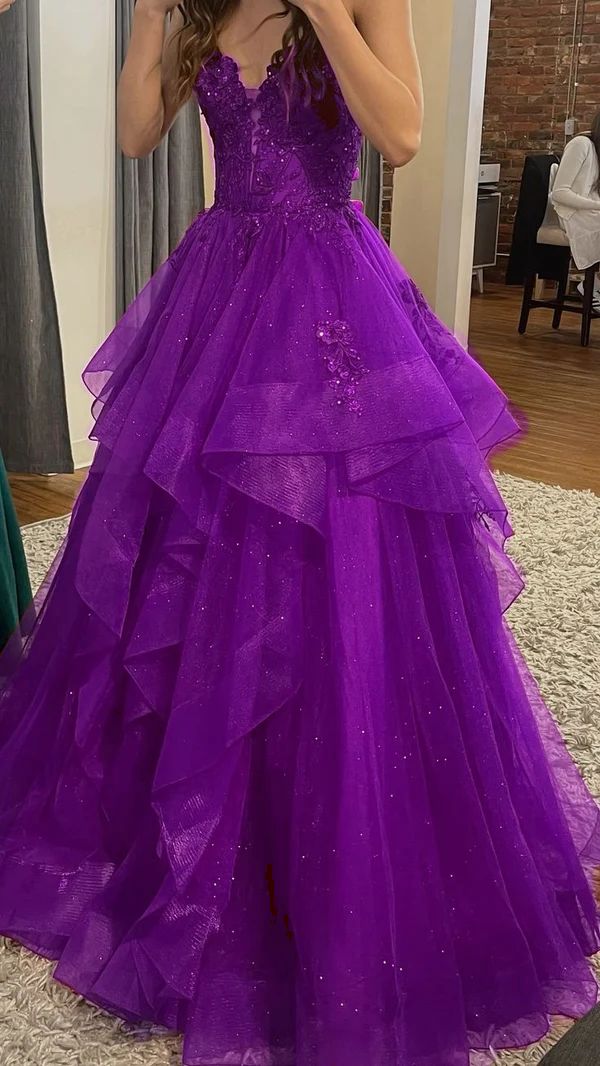 Chic Ball Gown Spaghetti Straps Burgundy Tulle Lace Long Classy Prom Dress Classy Evening Classy Gowns