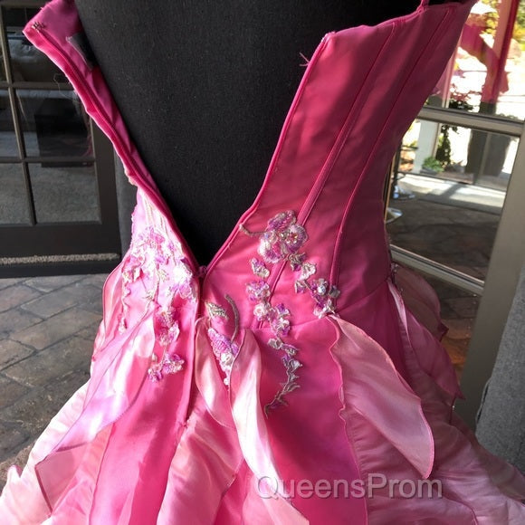 Chic Ball Gown Spaghetti Straps Pink Satin Evening Dress Long Evening Prom Dress With Embroidered