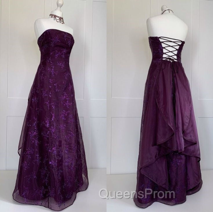 Chic Ball Gown Strapless Grape Tulle Evening Dress Long Evening Prom Dress Secondary image