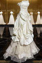 Chic Ball Gown Strapless Taffeta Ivory Long Wedding Dress Bridal Dress