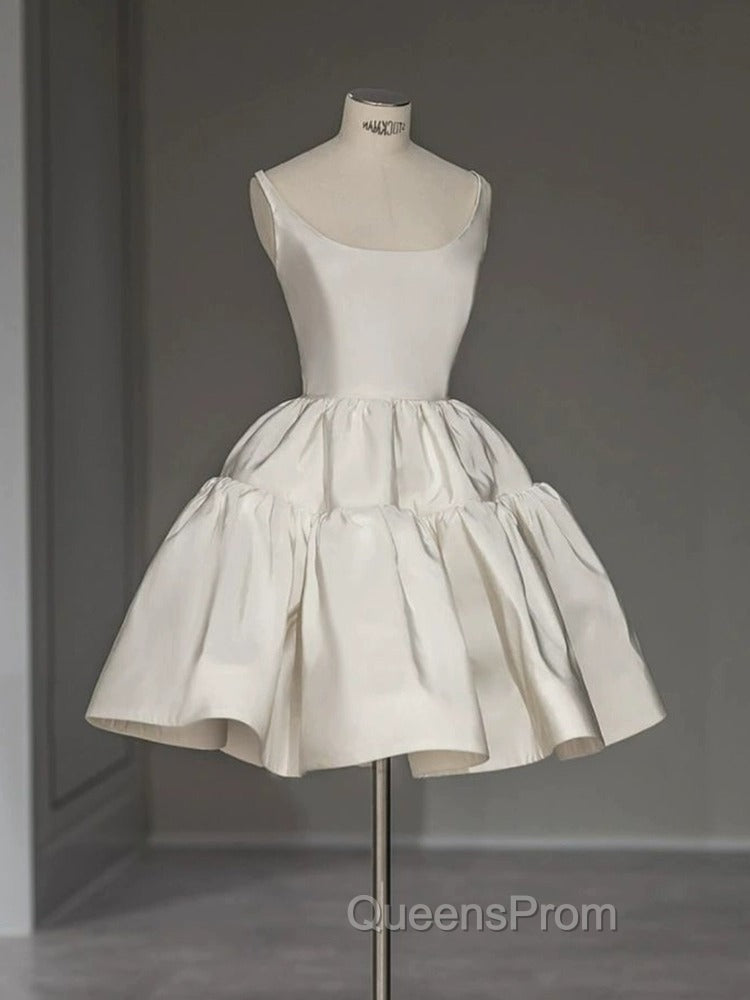Chic Ball Gown Straps White Satin Homecoming Dress Birthday Dress Birthday Outfits Secondary image