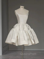 Chic Ball Gown Straps White Satin Homecoming Dress Birthday Dress Birthday Outfits