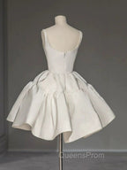Chic Ball Gown Straps White Satin Homecoming Dress Birthday Dress Birthday Outfits