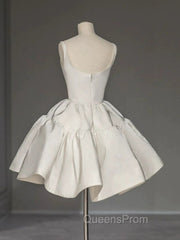 Chic Ball Gown Straps White Satin Homecoming Dress Birthday Dress Birthday Outfits