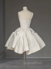 Chic Ball Gown Straps White Satin Homecoming Dress Birthday Dress Birthday Outfits