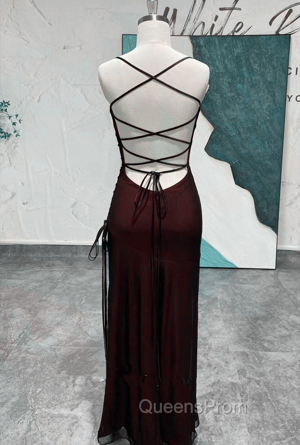 Chic Black and Red Long Cross Back Party Dress, Black and Red Wedding Party Dress Secondary image