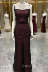 Chic Black and Red Long Cross Back Party Dress, Black and Red Wedding Party Dress