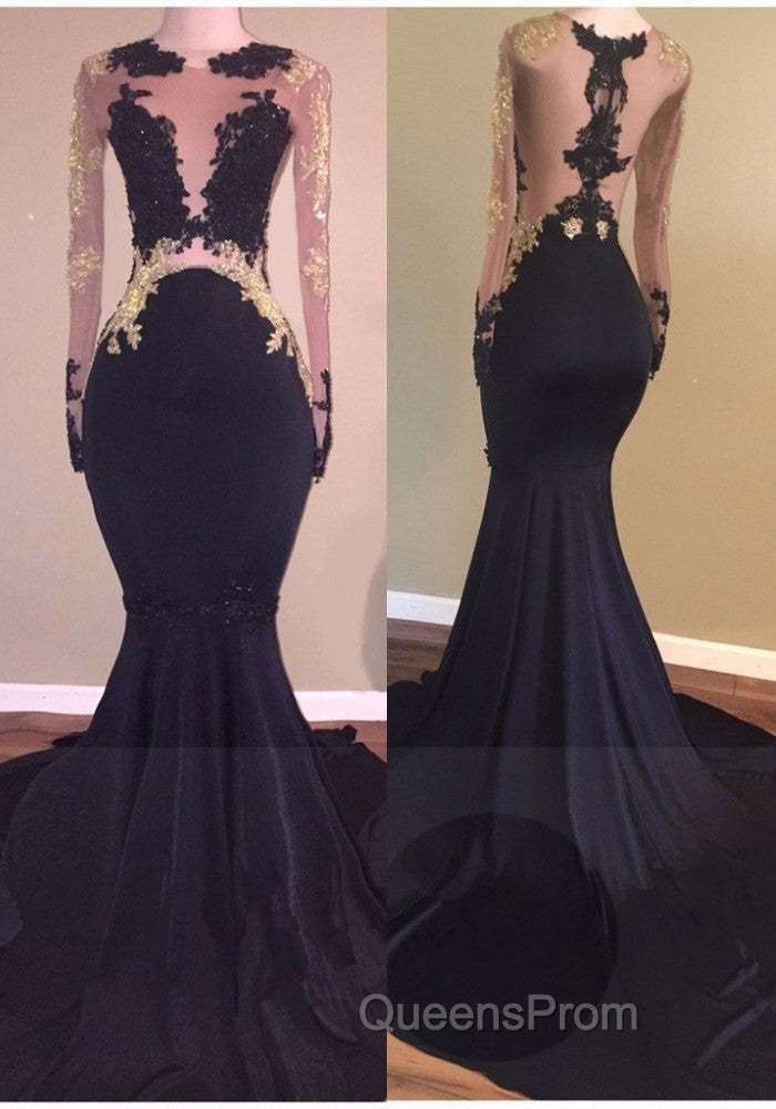 Chic Black Long-Sleeve Lace Mermaid Zipper Evening Prom Party Gowns Secondary image