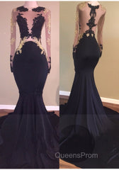 Chic Black Long-Sleeve Lace Mermaid Zipper Evening Prom Party Gowns