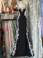 Chic Black Mermaid Spandex Straps With Lace Classy Evening Dress, Black Long Classy Prom Dress