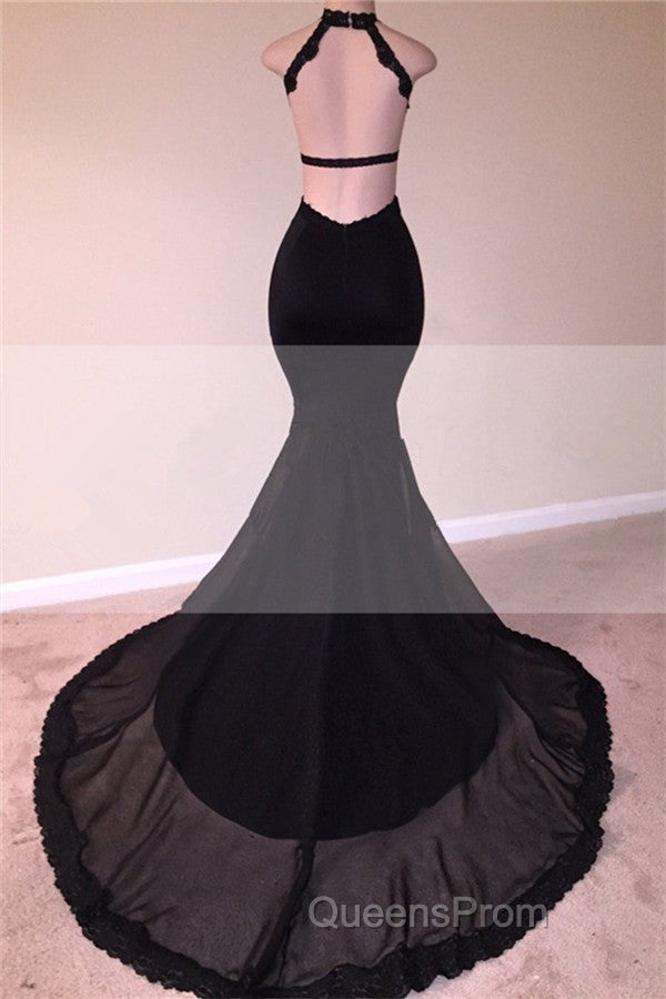 Chic Black Open Back Lace Evening Prom Dress Sleeveless See Through Tulle Evening Gown Secondary image