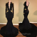 Chic Black Evening Prom Dress Mermaid Long Sleeves Evening Dress
