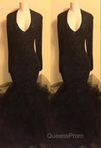 Chic black sequins Evening Prom Dress, ruffles evening Dress