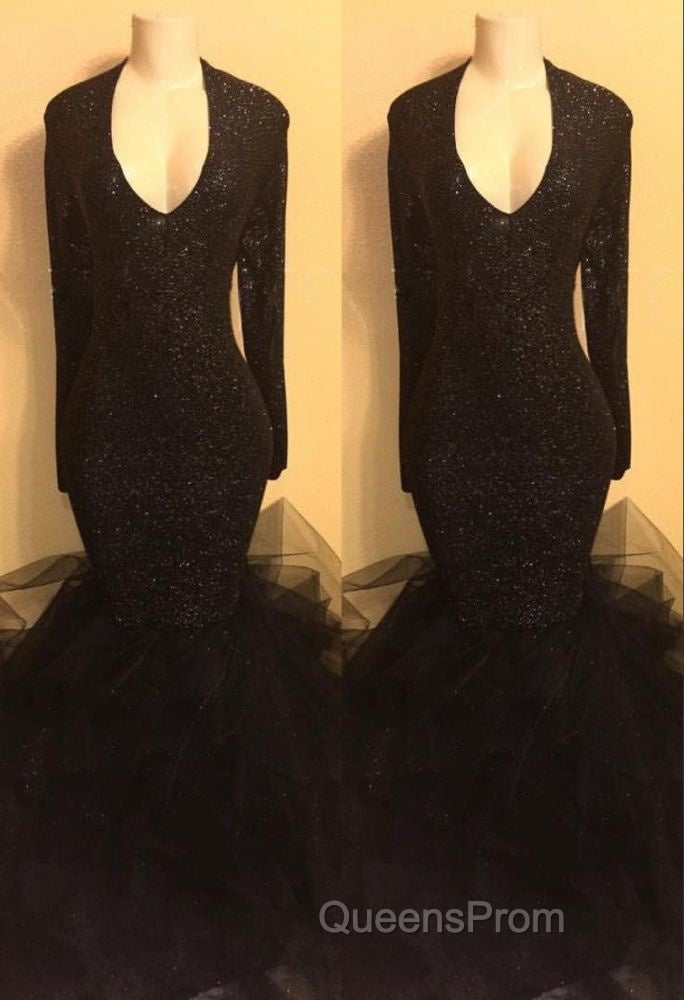 Chic black sequins Evening Prom Dress, ruffles evening Dress