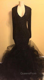 Chic black sequins Evening Prom Dress, ruffles evening Dress