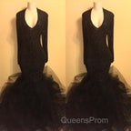 Chic black sequins Evening Prom Dress, ruffles evening Dress