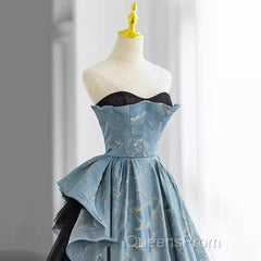 Chic Blue Strapless Long Evening Prom Dress Fairy Evening Dress