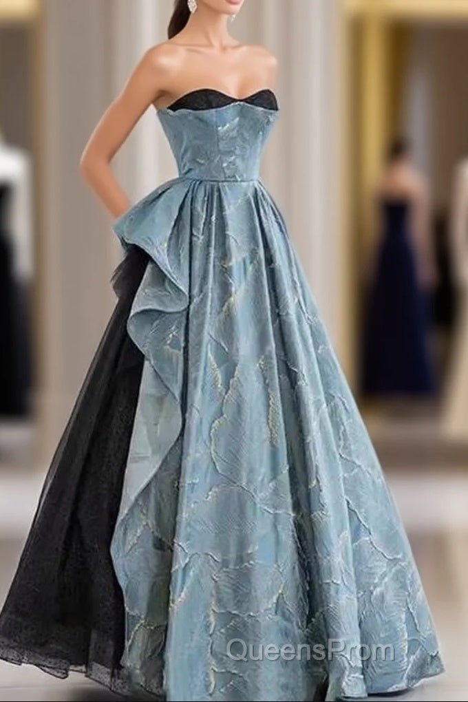 Chic Blue Strapless Long Evening Prom Dress Fairy Evening Dress Main image
