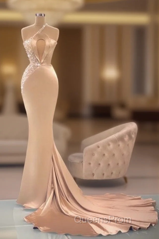 Chic Champagne Sleeveless Mermaid Evening Prom Dress Long Evening Gowns