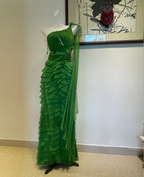 Chic Dark Green One-Shoulder Layered Ruffle Chiffon Long Classy Prom Dress