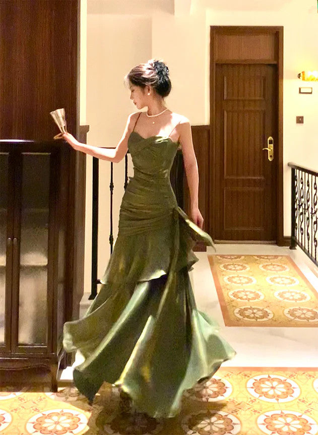 Chic Green Straps Sweetheart Long Classy Dress, Green Classy Prom Dress Classy Evening Dress Main image