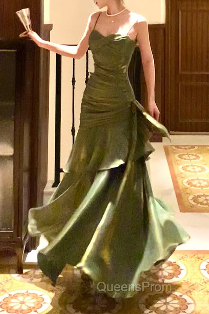 Chic Green Straps Sweetheart Long Evening Dress, Green Evening Prom Dress Evening Dress Main image