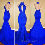 Chic Halter Mermaid Evening Prom Party GownsLong With Lace Appliques