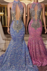 Chic Halter Sleeveless Mermaid Evening Prom Dress With Beading