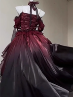 Chic High Low Halter Burgundy Organza Party Dress Birthday Outfits