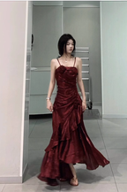 Chic High Low Spaghetti Straps Burgundy Long Birthday Dress Birthday Outfits
