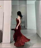 Chic High Low Spaghetti Straps Burgundy Long Birthday Dress Birthday Outfits