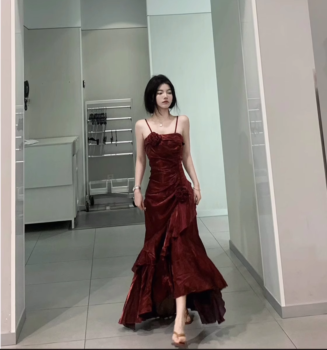 Chic High Low Spaghetti Straps Burgundy Long Birthday Dress Birthday Outfits
