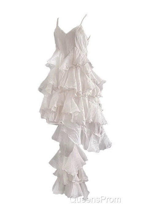 Chic High Low Spaghetti Straps Evening Prom Dress Birthday Dress With Ruffles Secondary image