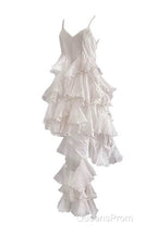 Chic High Low Spaghetti Straps Evening Prom Dress Birthday Dress With Ruffles