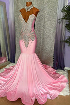Chic High-neck Sleeveless Mermaid Evening Prom Dress With Beading
