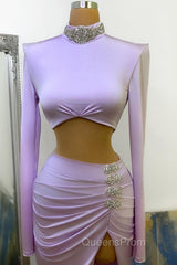 Chic High Split Long Sleeve Evening Prom Dress Mermaid High Neck Online