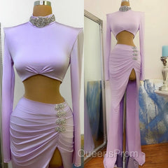 Chic High Split Long Sleeve Evening Prom Dress Mermaid High Neck Online