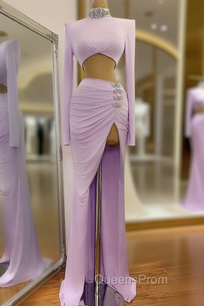 Chic High Split Long Sleeve Evening Prom Dress Mermaid High Neck Online Main image