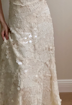 Chic Ivory Fitted Spaghetti Strap Sequined Long Classy Prom Dress Bridesmaid Dress