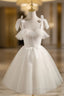 Chic Ivory Tulle Homecoming Dress with Lace, Short Sweetheart Evening Prom Dress