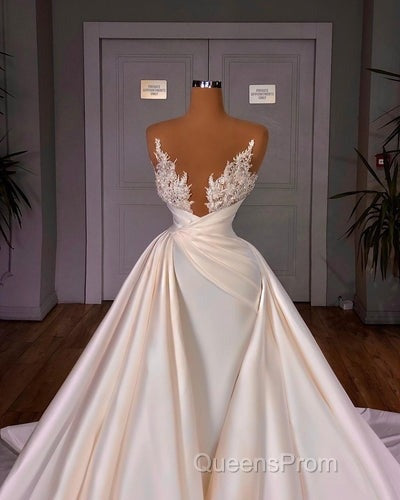 Chic Long A-line Cathedral Sleeveless V-neck Satin Wedding Dress Secondary image