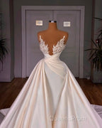 Chic Long A-line Cathedral Sleeveless V-neck Satin Wedding Dress