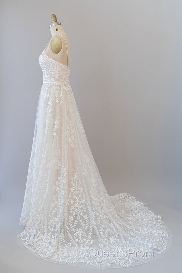 Chic Long A-line Sweetheart Spaghetti Strap Appliques Tulle Wedding Dress Secondary image