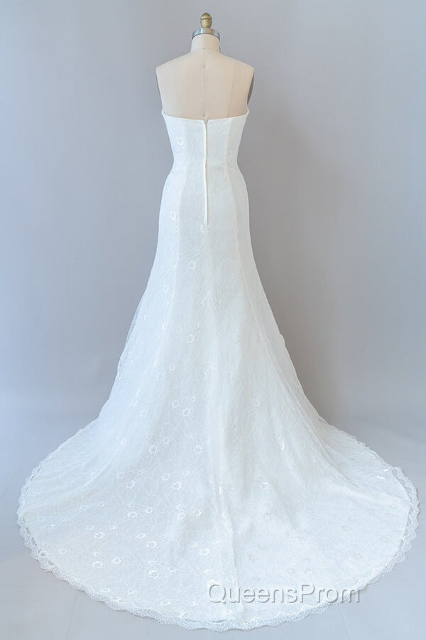 Chic Long Sheath Strapless Ruffle Lace Wedding Dress Secondary image