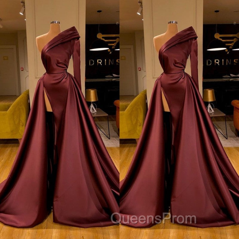 Chic Long Sleeve One Sleeve Evening Dress With Split On Sale