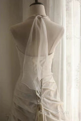 Chic Mermaid Halter Satin Ivory Long Wedding Dress Bridal Dress