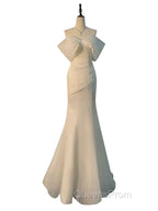 Chic Mermaid Off The Shoulder Short Sleeves Ivory Chiffon Wedding Dress With Ruffles